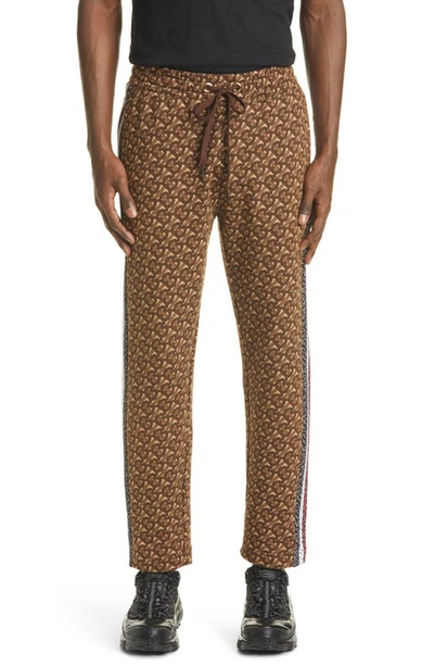 Shop Burberry Raine Tb Monogram Stripe Cotton Track Pants In Bridle Brown