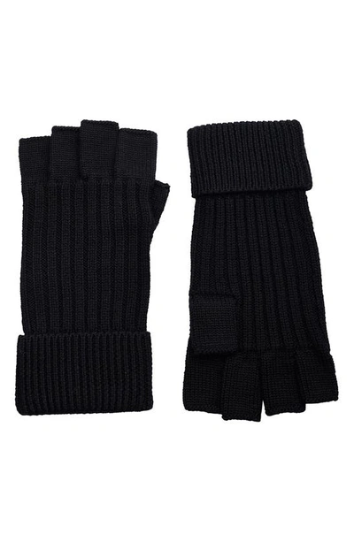 Shop Allsaints Rib Mix Merino Wool Fingerless Gloves In Black