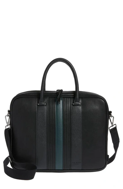 Shop Ted Baker Nevver Stripe Faux Leather Document Bag In Black