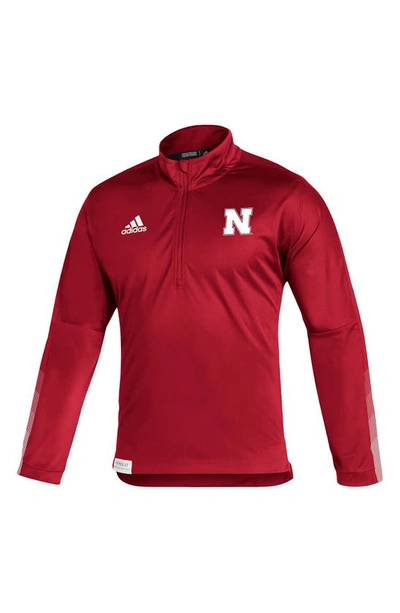 Shop Adidas Originals Adidas Scarlet Nebraska Huskers 2021 Sideline Primeblue Quarter-zip Jacket