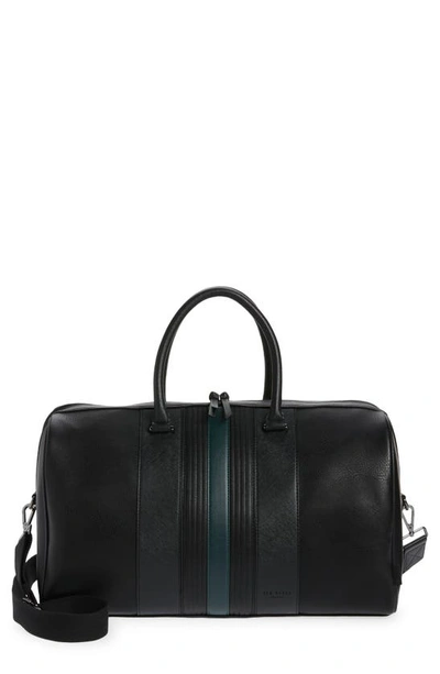 Shop Ted Baker Everyday Stripe Faux Leather Holdall Bag In Black