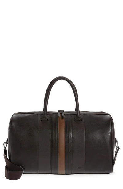 Shop Ted Baker Everyday Stripe Faux Leather Holdall Bag In Chocolate