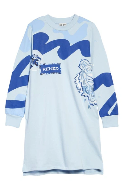 Shop Kenzo Kids' Tiger Organic Cotton Sweater Dress In Pale Blue