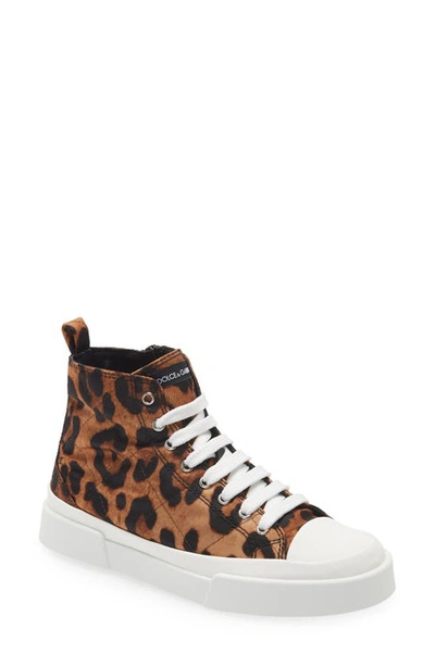 Shop Dolce & Gabbana Portofino Leopard Print High Top Sneaker