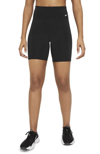 Shop Nike One Mid-rise Bike Shorts In Black/ White