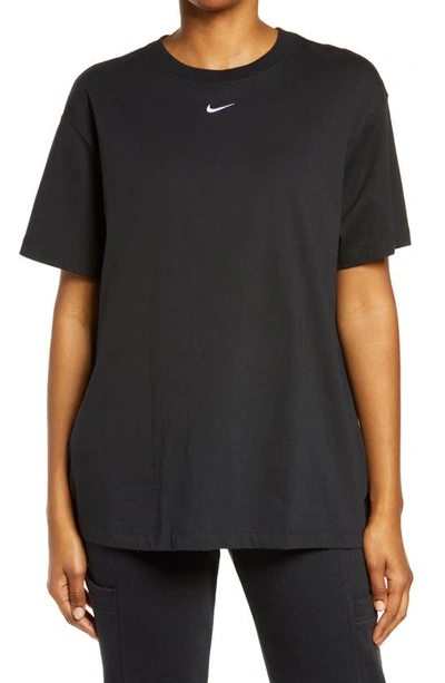 Shop Nike Essential Embroidered Swoosh Cotton T-shirt In Black/ White
