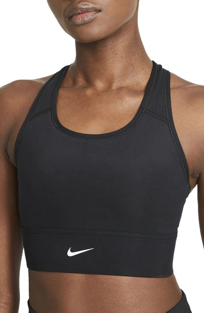 Shop Nike Dri-fit Swoosh Padded Longline Sports Bra In Black/ White