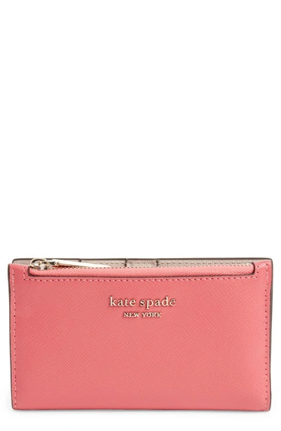 Shop Kate Spade Small Spencer Slim Leather Bifold Wallet In Orchid