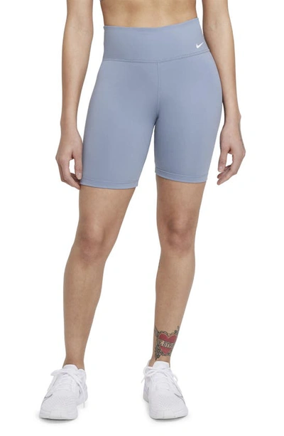 Shop Nike One Mid-rise Bike Shorts In Ashen Slate/ White