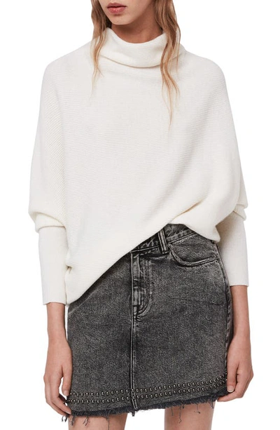 Shop Allsaints Ridley Funnel Neck Wool & Cashmere Sweater In Chalk White