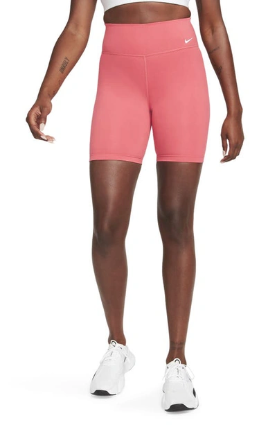 Shop Nike One Mid-rise Bike Shorts In Archaeo Pink/ White