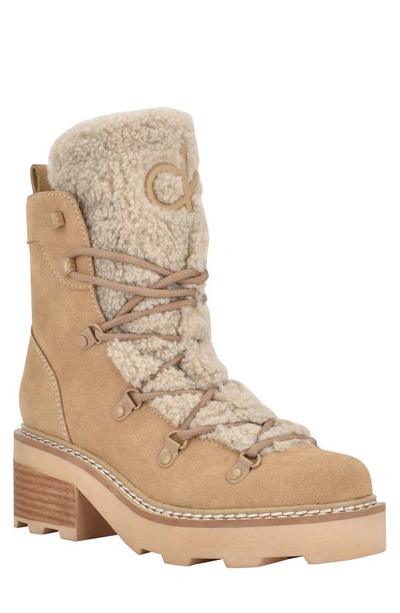 Shop Calvin Klein Alaina Faux Shearling Boot In Light Natural Suede