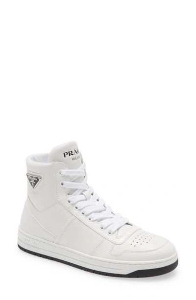 Shop Prada Logo High Top Sneaker In Bianco/ Nero