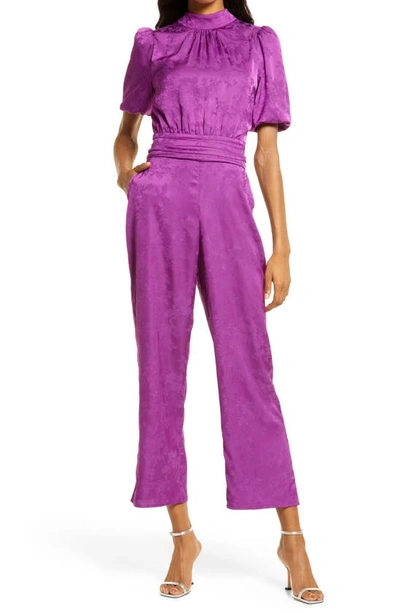 Shop Adelyn Rae Theo Jacquard Open Back Jumpsuit In Purple