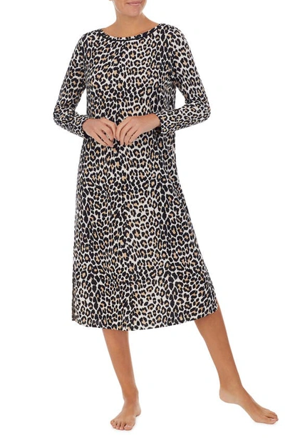 Shop Kate Spade Long Sleeve Nightgown In Brown Leopard Print