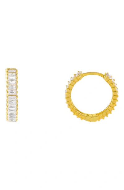Shop Adinas Jewels Single Baguette Cubic Zirconia Huggie Hoop Earring In Gold