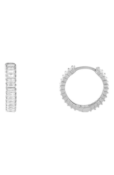 Shop Adinas Jewels Adina's Jewels Single Baguette Cubic Zirconia Huggie Hoop Earring In Silver