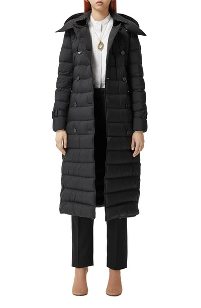Shop Burberry Ashwick Double Breasted Quilted Down Coat With Removable Hood In Black