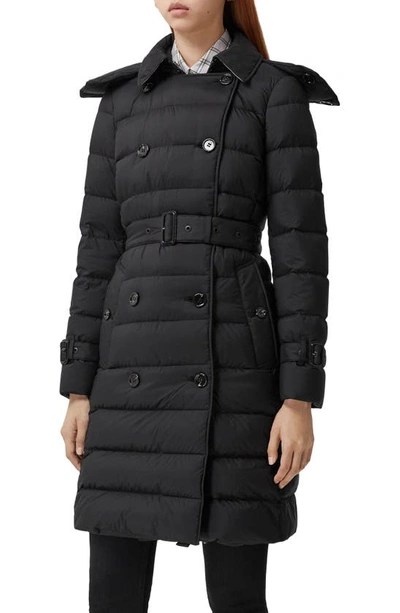 Shop Burberry Ashwick Double Breasted Quilted Down Coat With Removable Hood In Black