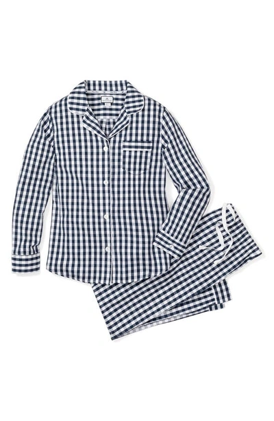 Shop Petite Plume Gingham Cotton Flannel Pajama Set In Navy