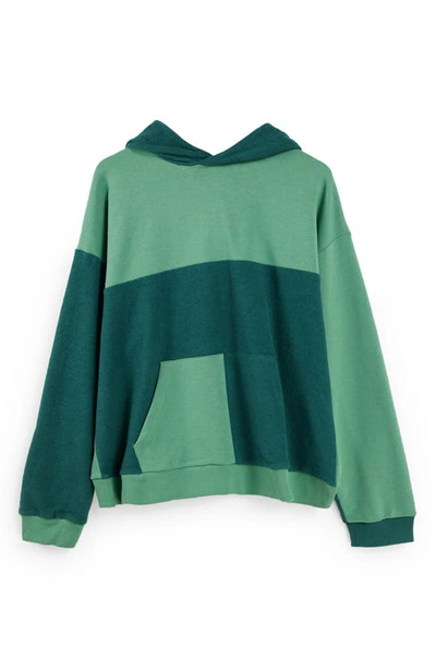 Shop Topshop Patched Colorblock Hoodie In Mid Green