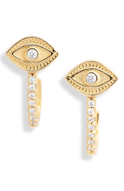 Shop Argento Vivo Sterling Silver Evil Eye Pavé Hoop Earrings In Gold