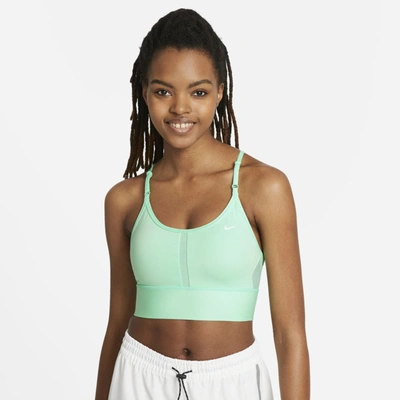 Shop Nike Dri-fit Indy Women's Light-support Padded Longline Sports Bra In Green Glow,white