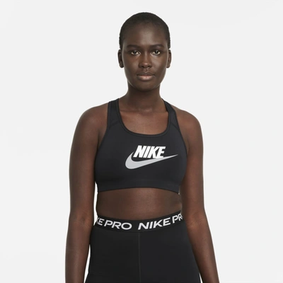 Shop Nike Women's Swoosh Medium-support Graphic Sports Bra In Black