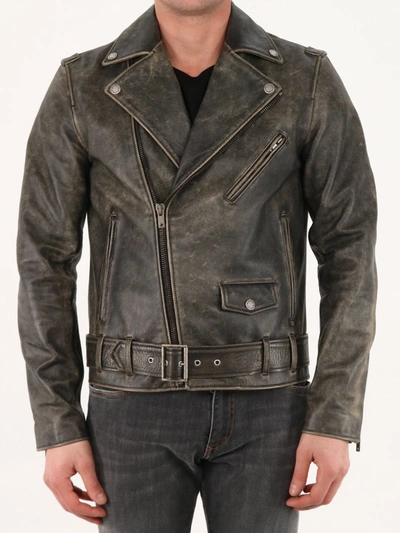 Shop Golden Goose Golden Collection Leather Biker Jacket In Black