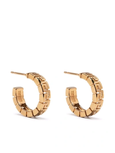 Shop Versace Greca Hoop Earrings In 金色