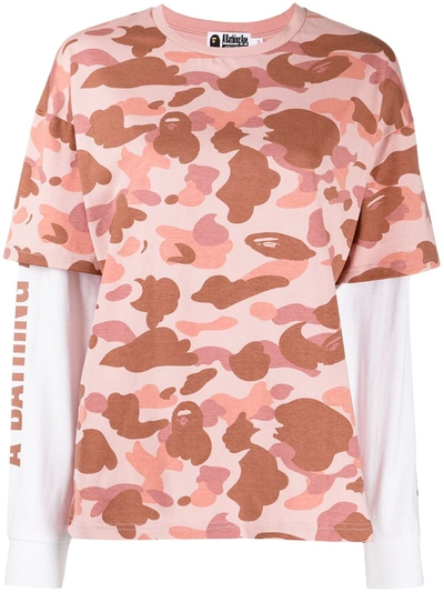 Shop A Bathing Ape Layered-sleeve T-shirt In 粉色