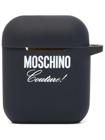 Shop Moschino Logo-print Airpods Case In Black