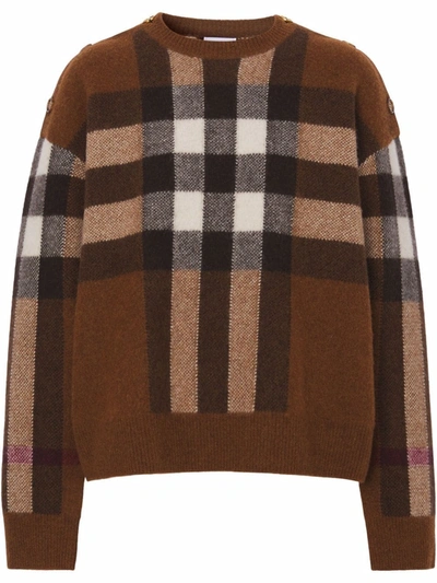 Shop Burberry Check Wool-cashmere Jumper In Brown