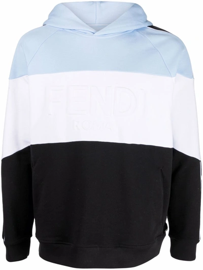 Shop Fendi Colour-block Cotton Hoodie In Blue