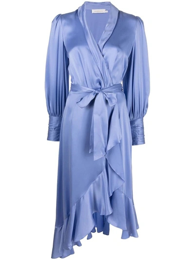 Shop Zimmermann Wrapped Midi Dress In Blue