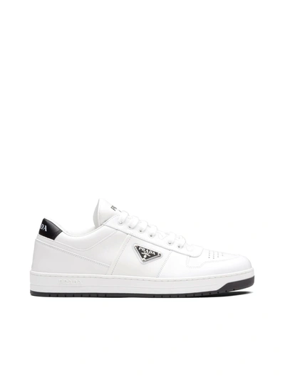 Shop Prada Downtown Sneakers In Perforated Leather In White