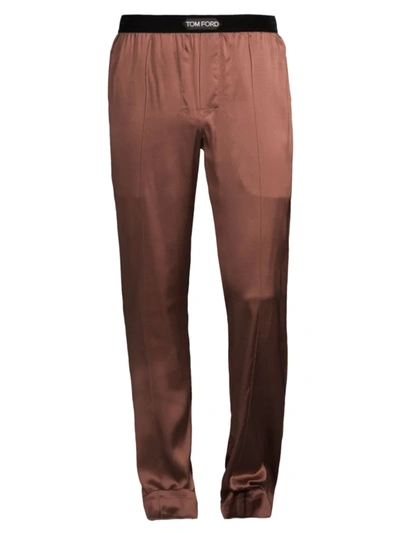 Shop Tom Ford Men's Stretch-silk Pajama Pants In Copper