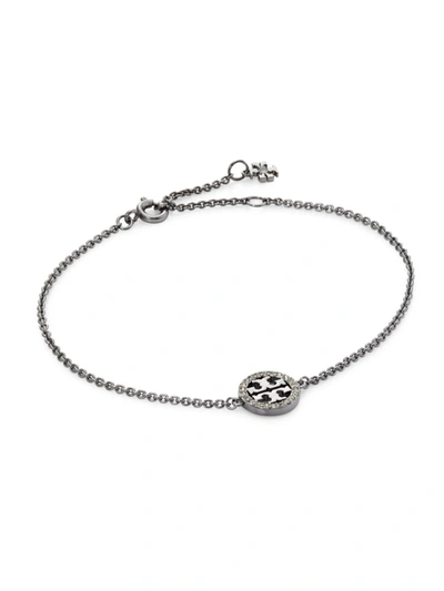 Shop Tory Burch Women's Miller Silvertone & Pave Crystal Chain Bracelet In Hematite