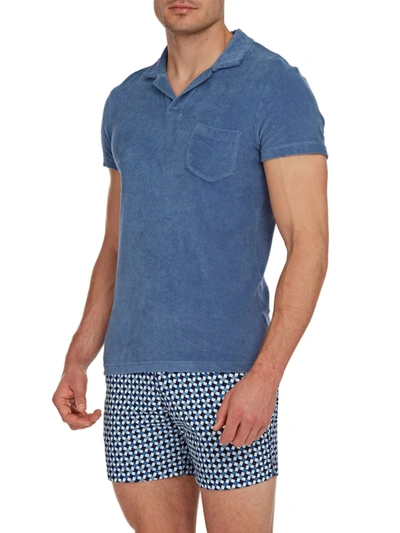 Shop Orlebar Brown Men's La Plage Terry Cloth Polo Shirt In Blue Smoke