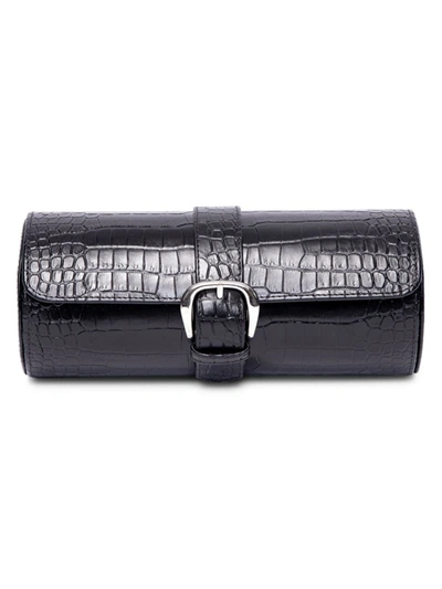 Shop Rapport London Brompton Crocodile Watch Roll Box In Black