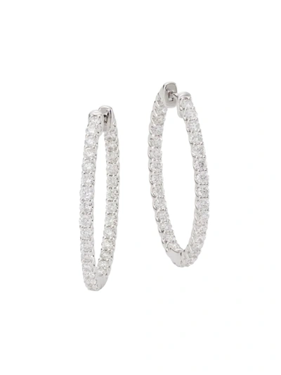 Shop Saks Fifth Avenue Women's 14k White Gold & 2 Tcw Diamond Oval Inside-out Hoop Earrings