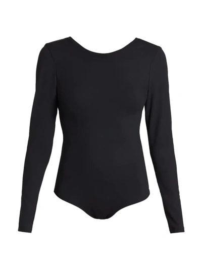 Shop Spanx Women's Long Sleeve Scoop Bodysuit In Classic Black
