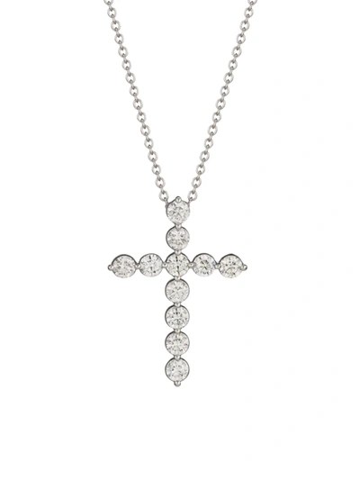Shop Saks Fifth Avenue Women's 14k White Gold & 2 Tcw Diamond Cross Pendant Necklace