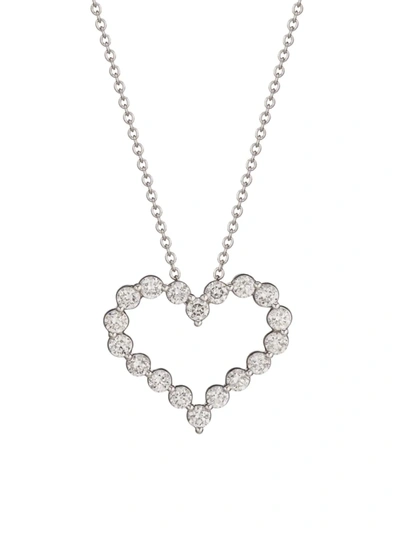 Shop Saks Fifth Avenue Women's 14k White Gold & 2 Tcw Diamond Open Heart Pendant Necklace