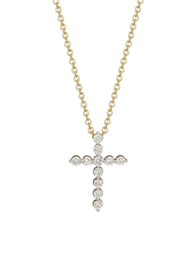 Shop Saks Fifth Avenue Women's 14k Yellow Gold & 0.50 Tcw Diamond Cross Pendant Necklace