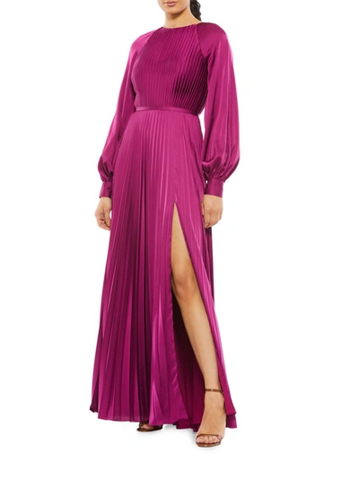 Shop Mac Duggal Women's Ieena Pleated A-line Chiffon Gown In Berry