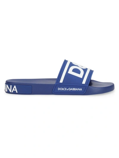 Shop Dolce & Gabbana Men's Portofino Drip Pool Slide Sandals In Blue Bianco