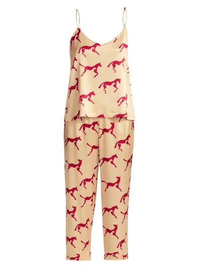 Shop Alejandra Alonso Rojas Women's Horse-print 2-piece Pajama Set In Camel With Red Horse Print