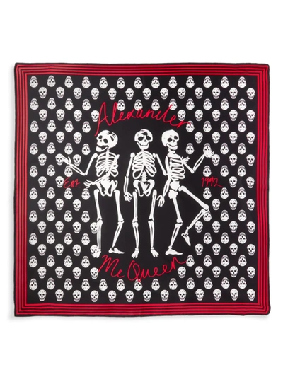 Shop Alexander Mcqueen Biker Skeleton-print Silk Scarf In Black Red