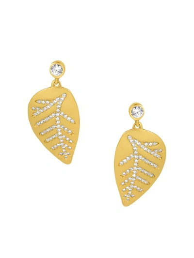 Shop Dean Davidson Passage 22k Gold-plated & Crystal Quartz Mini Leaf Drop Earrings In White Topaz Gold